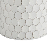 Round Shaped Metal Accent Stool with Honeycomb Pattern, White - BM231410