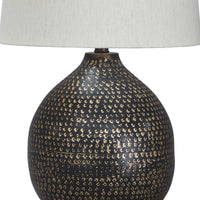 Pot Bellied Base Metal Table Lamp with Dotted Pattern, Black - BM231413