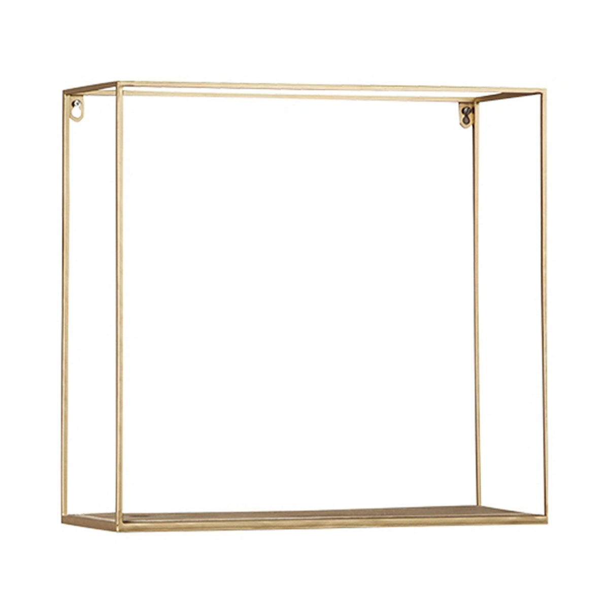 Metal Frame Wall Shelf with Keyhole Hanger, Set of 3, Gold - BM231417