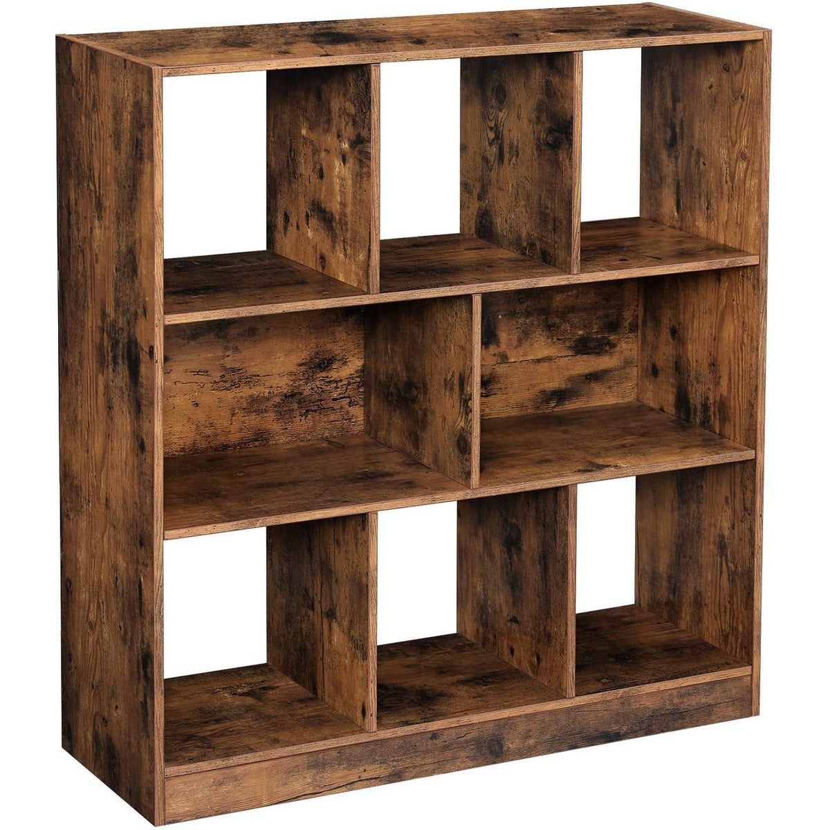 6 Open Shelves Wooden Bookcase with 2 Compartments, Rustic Brown - BM231432