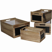 Chalkboard Inserted Wooden Storage Box with Cutout Handles, Set of 4,Brown - BM231484