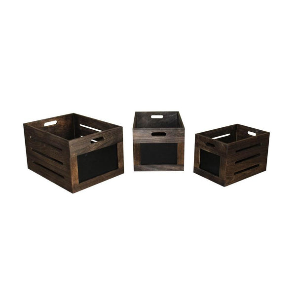 Cutout Design Wooden Box with Chalkboard Inserts, Set of 3, Brown and Black - BM231485