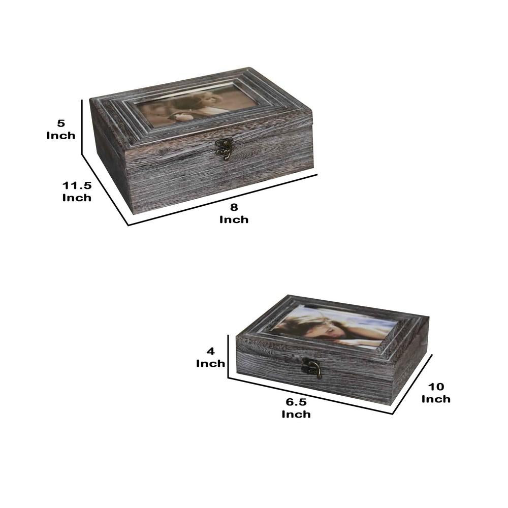 Molded Wooden Storage Box with Photo Frame Lid, Set of 2, Gray - BM231489