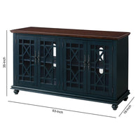 63 Inch Traditional Wooden TV Stand with Turned Leg, Brown and Blue - BM231513