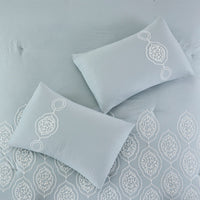 Ohio 5 Piece Queen Comforter Set with Scrolled Motifs, Gray and White by The Urban Port - BM231608