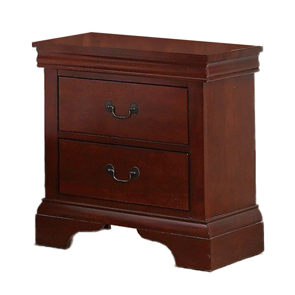 2 Drawer Wooden Nightstand with Panel Bracket Feet, Cherry Brown - BM231861