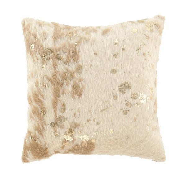 Faux Fur Pillow with Zipper Closure, Set of 4, Cream and Gold - BM231906