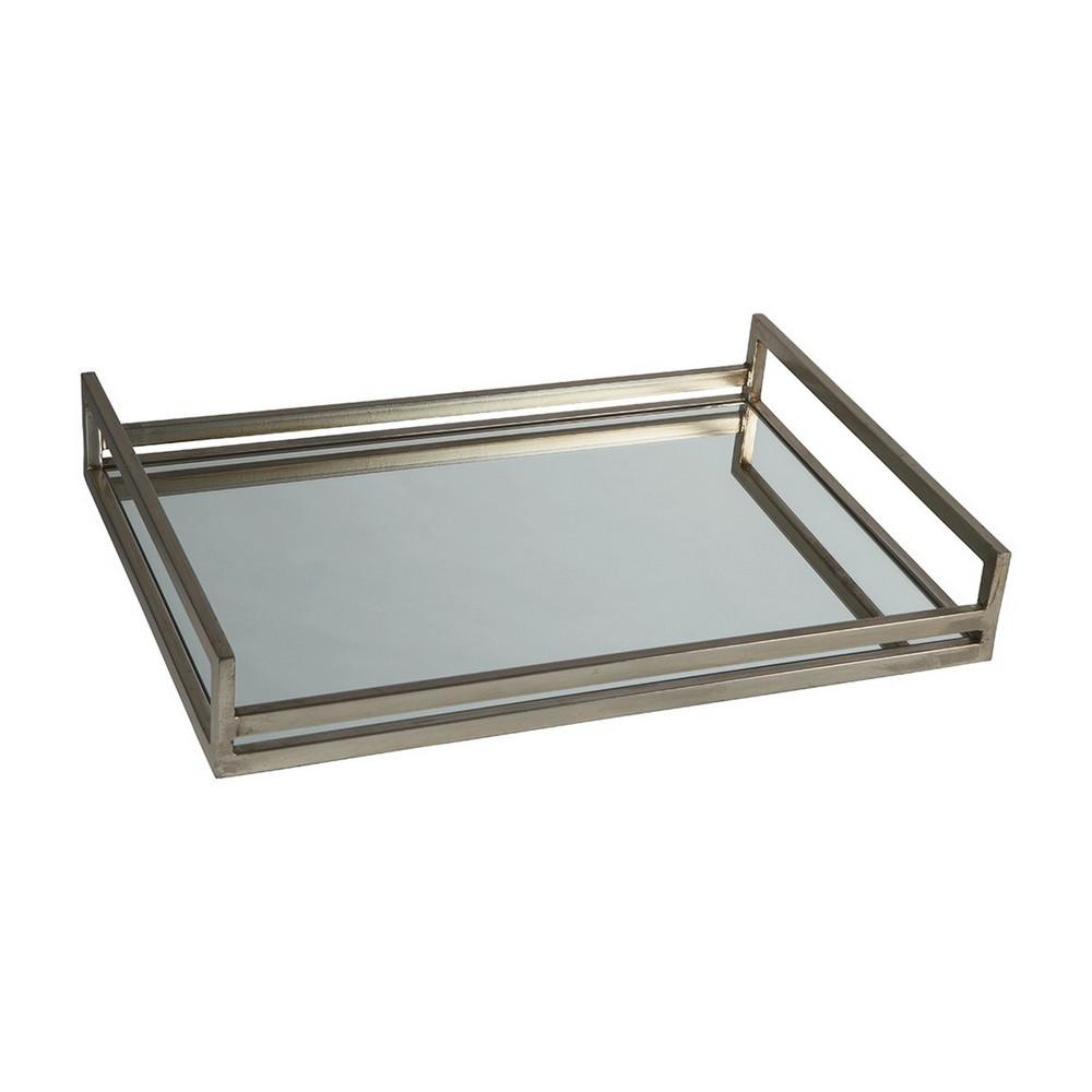 Rectangular Metal Frame Tray with Mirrored Top, Silver - BM231913