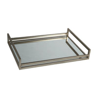 Rectangular Metal Frame Tray with Mirrored Top, Silver - BM231913