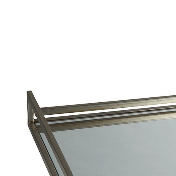 Rectangular Metal Frame Tray with Mirrored Top, Silver - BM231913