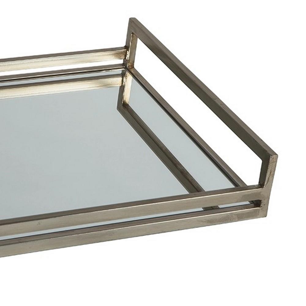 Rectangular Metal Frame Tray with Mirrored Top, Silver - BM231913