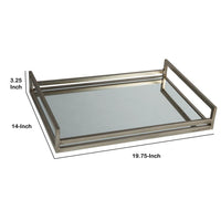 Rectangular Metal Frame Tray with Mirrored Top, Silver - BM231913