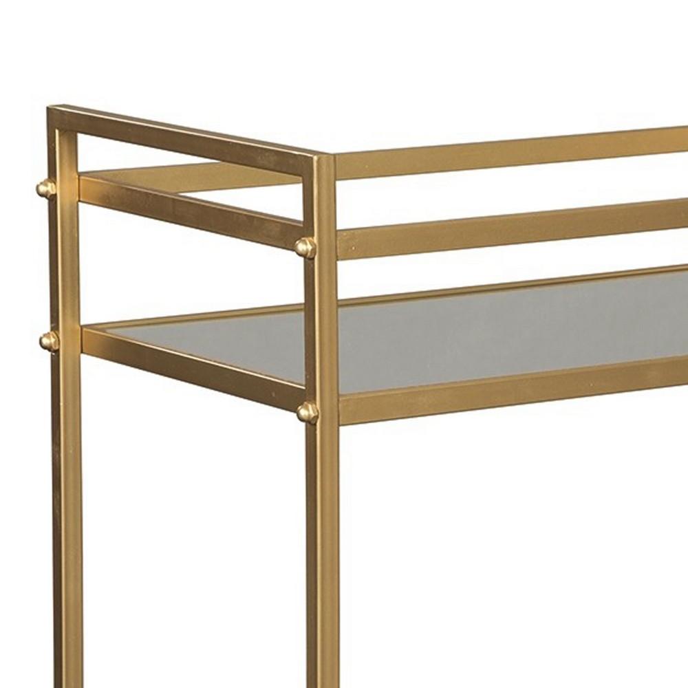 Metal Frame Bar Cart with 2 Mirrored Shelves, Gold - BM231915