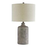 Textured Ceramic Frame Table Lamp with Fabric Shade, Gray and Off White - BM231942