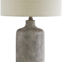 Textured Ceramic Frame Table Lamp with Fabric Shade, Gray and Off White - BM231942