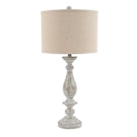 Drum Shade Table Lamp with Pedestal Base, Set of 2, Beige and Off White - BM231948