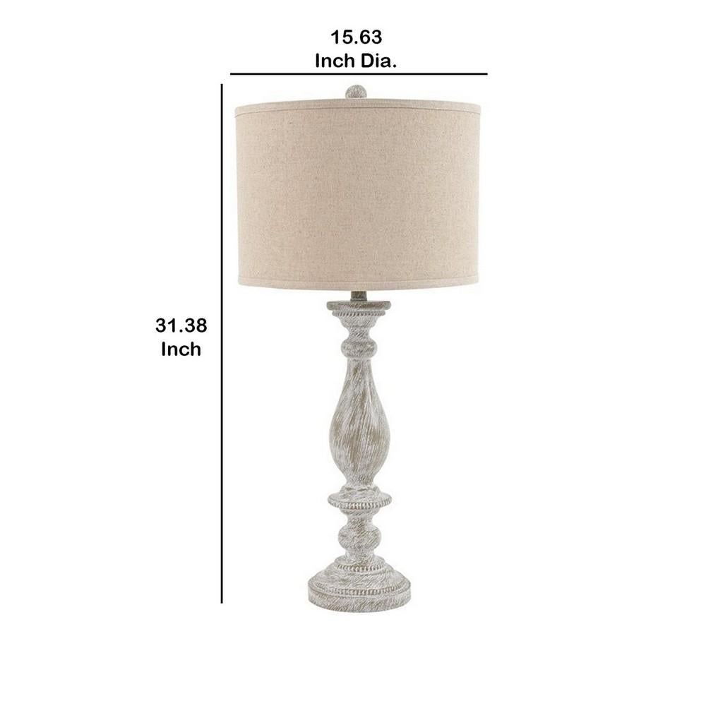 Drum Shade Table Lamp with Pedestal Base, Set of 2, Beige and Off White - BM231948