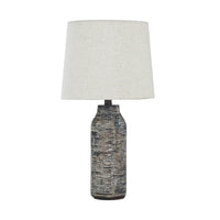 Fabric Shade Table Lamp with Textured Base, Set of 2, White and Black - BM231949