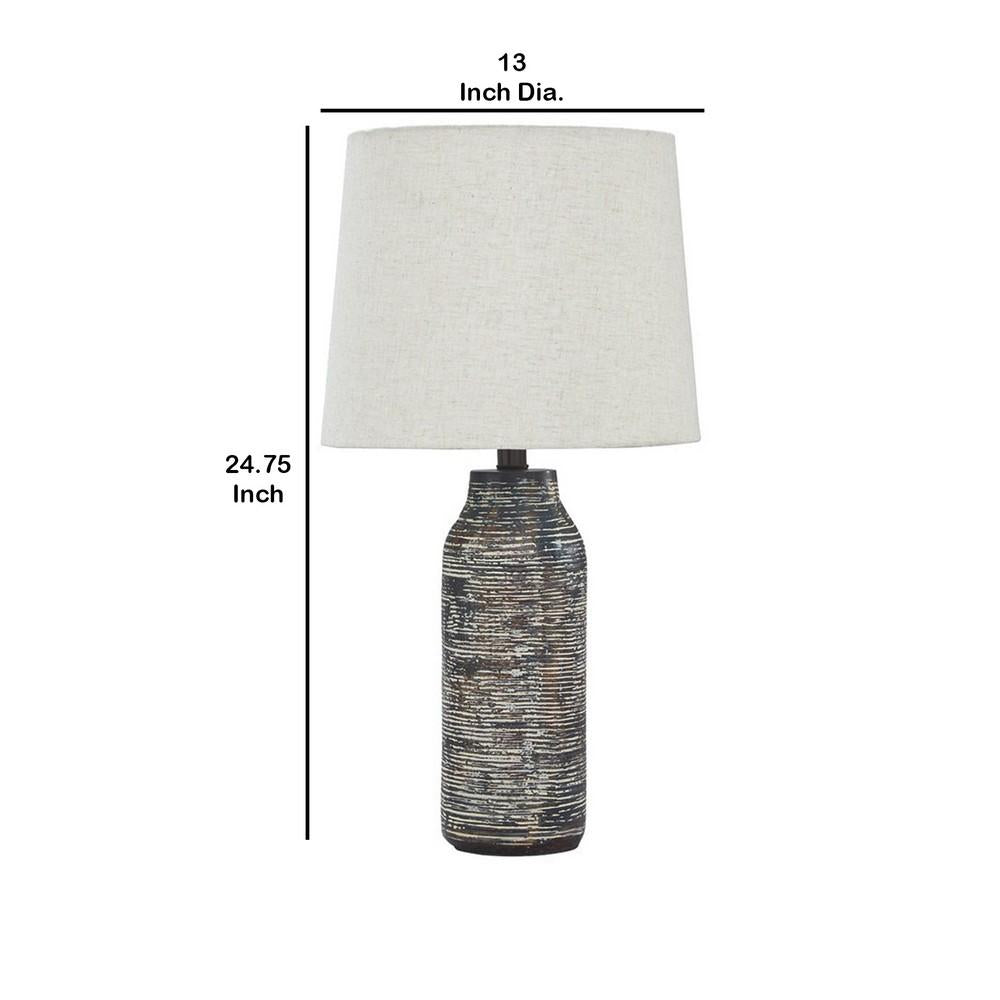 Fabric Shade Table Lamp with Textured Base, Set of 2, White and Black - BM231949
