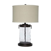 Drum Shade Table Lamp with Glass Insert Base, Bronze - BM231953