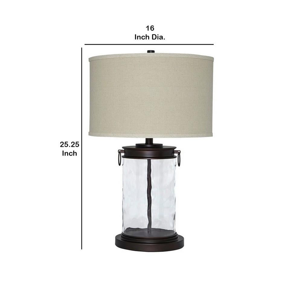 Drum Shade Table Lamp with Glass Insert Base, Bronze - BM231953