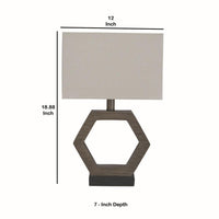 Hexagonal Wooden Base Table Lamp with rectangular Shade, Brown and Gray - BM231955