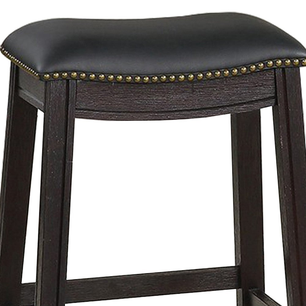 Curved Leatherette Counter Stool with Nailhead Trim, Set of 2, Black - BM231999