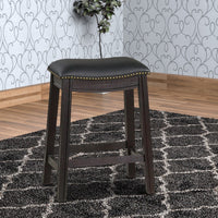 Curved Leatherette Counter Stool with Nailhead Trim, Set of 2, Black - BM231999