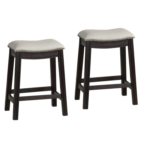 Curved Leatherette Counter Stool with Nailhead Trim, Set of 2, Gray - BM232002