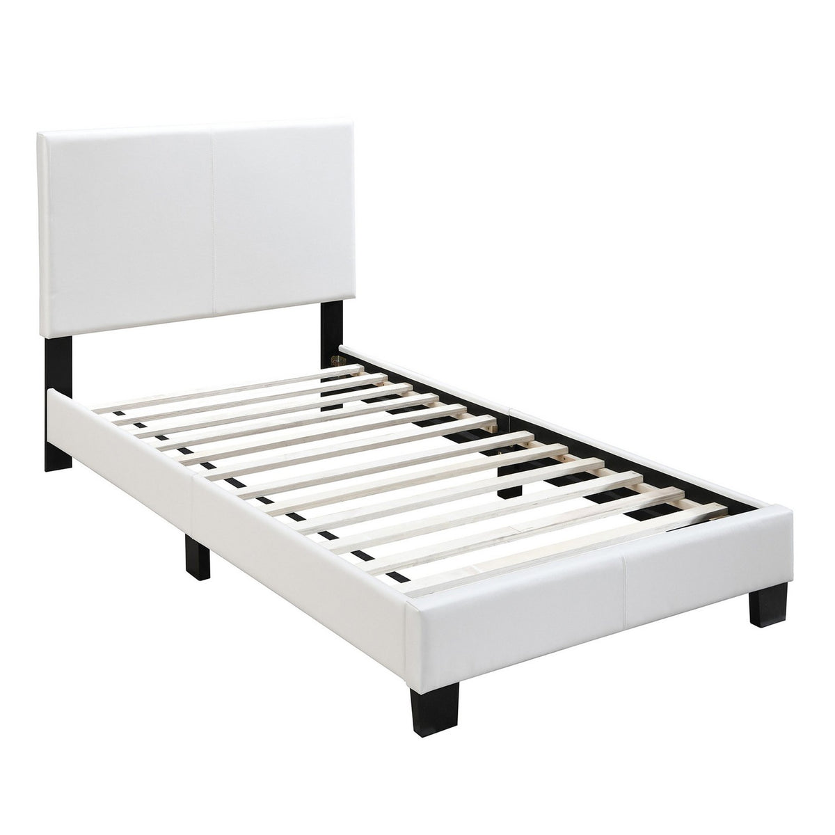 Transitional Style Leatherette Twin Bed with Padded Headboard, White - BM232008