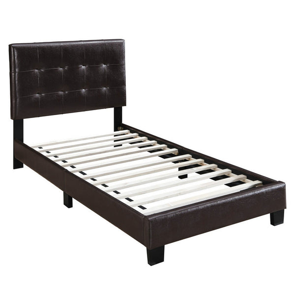 Twin Leatherette Bed with Checkered Tufted Headboard, Dark Brown - BM232010