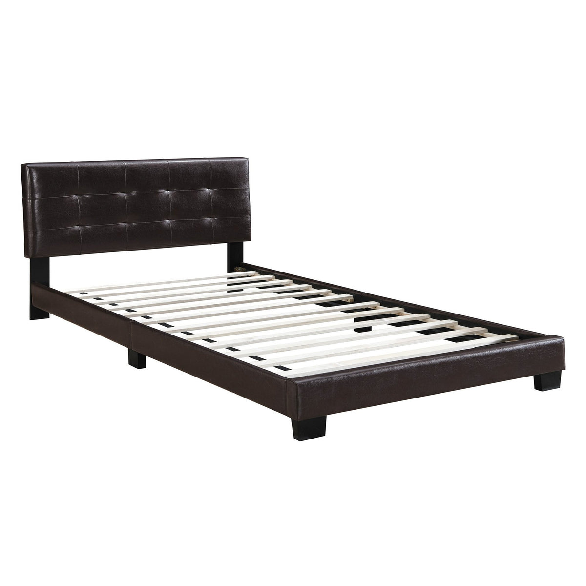 Queen Leatherette Bed with Checkered Tufted Headboard, Dark Brown - BM232012