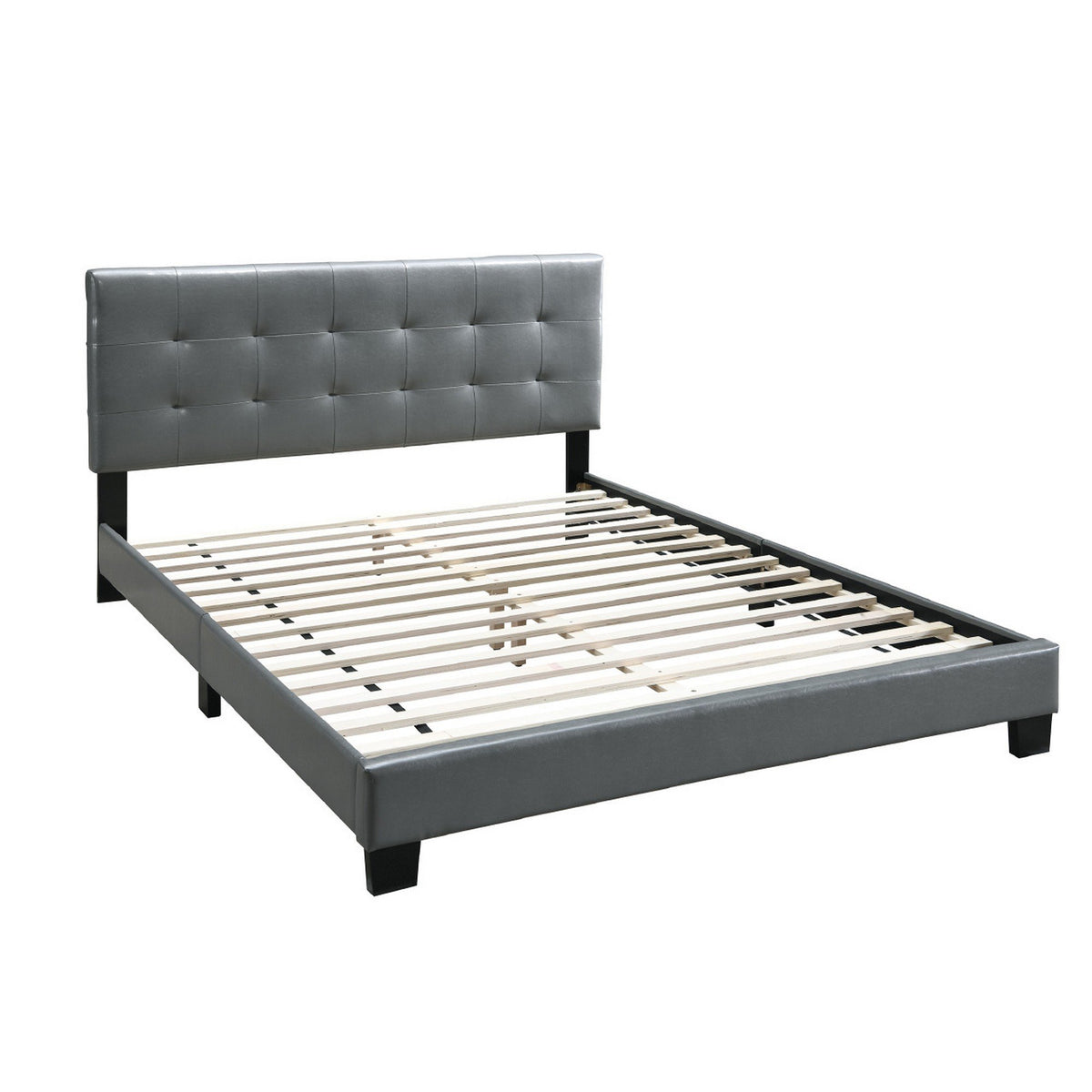 Full Leatherette Bed with Checkered Tufted Headboard, Gray - BM232014