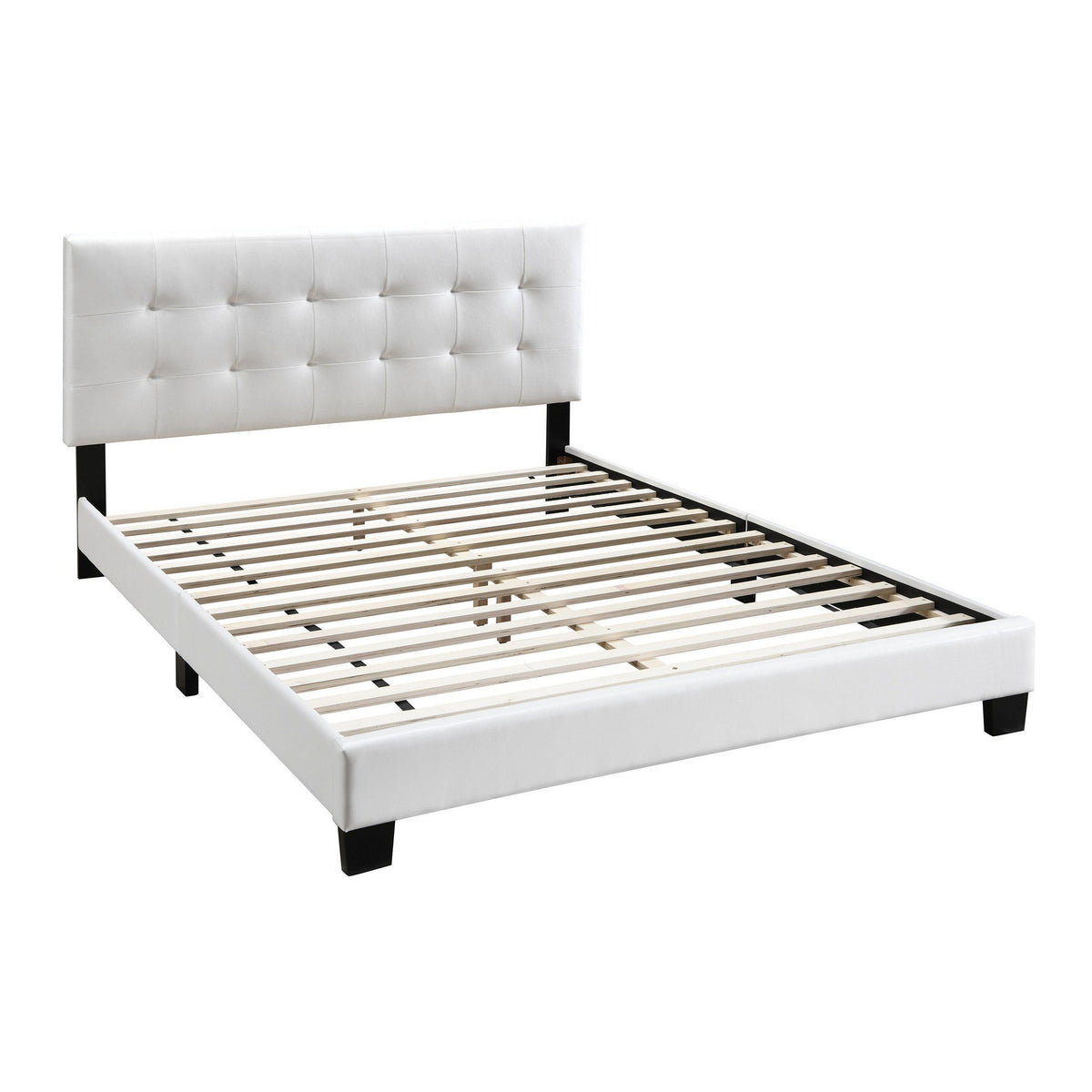 Twin Leatherette Bed with Checkered Tufted Headboard, White - BM232016