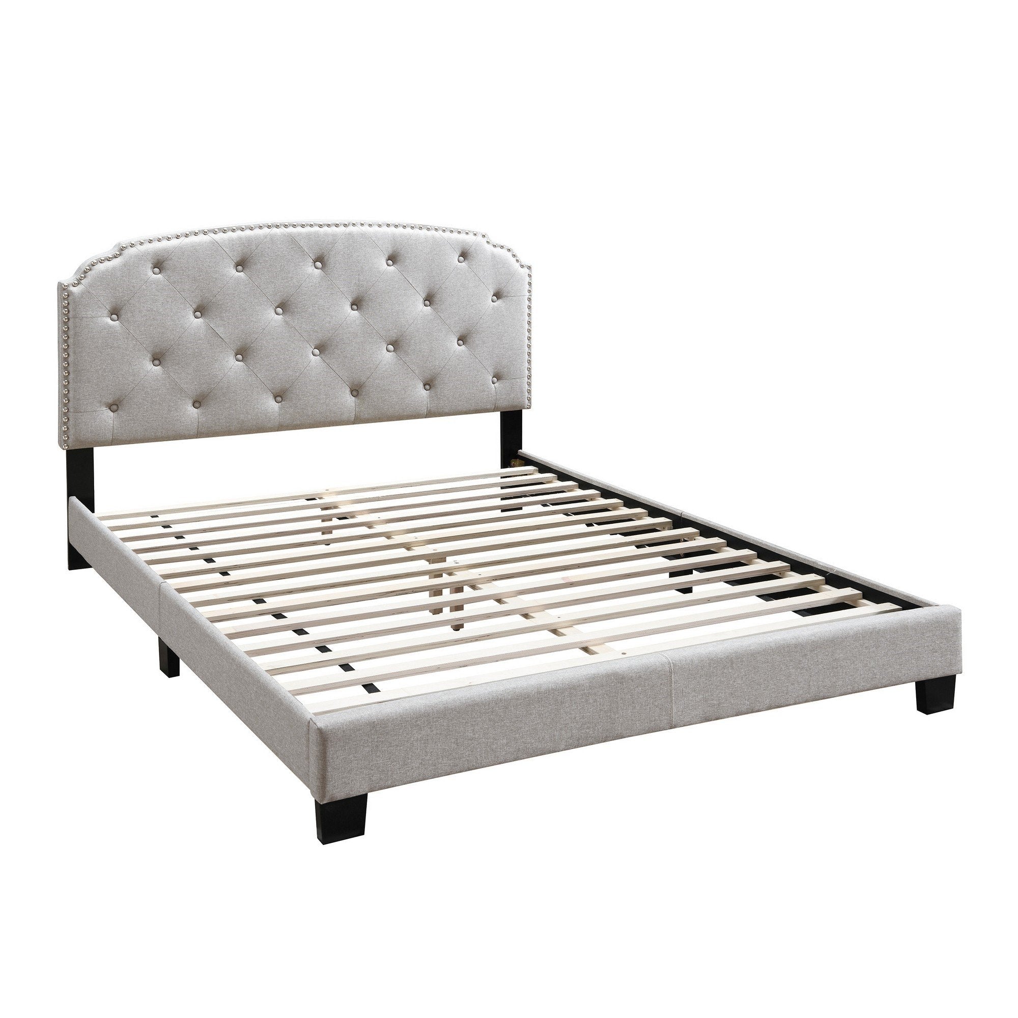 benzara Queen Bed with Button Tufted Scalloped Headboard Light Brown - BM232036