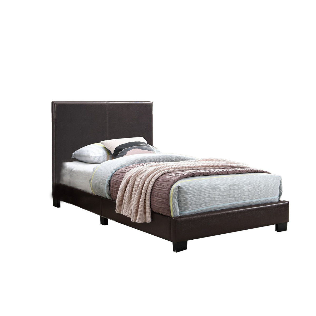 Transitional Style Leatherette Queen Bed with Padded Headboard, Dark Brown - BM232044