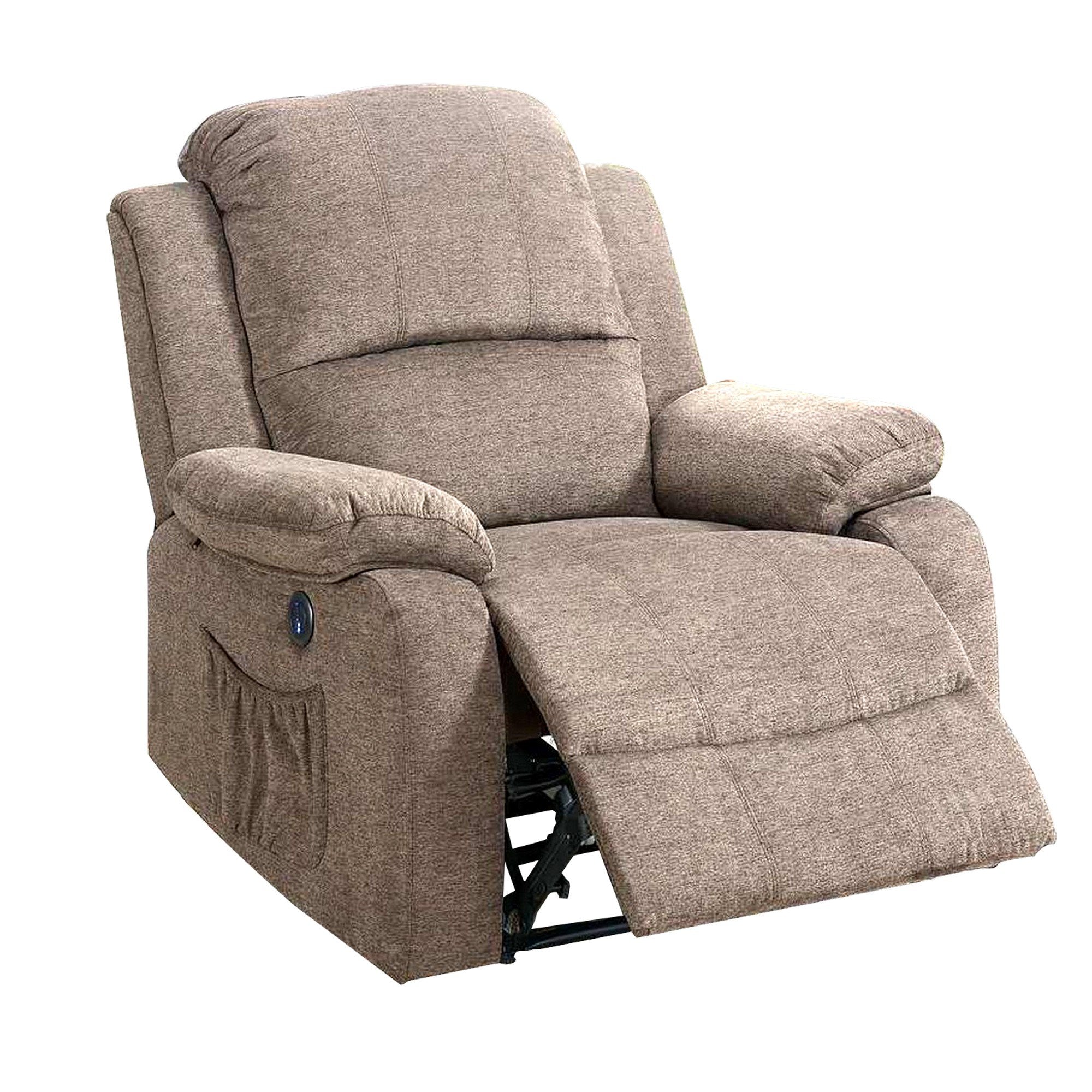 39 Inch Fabric Power Recliner with USB Port Brown BM232059