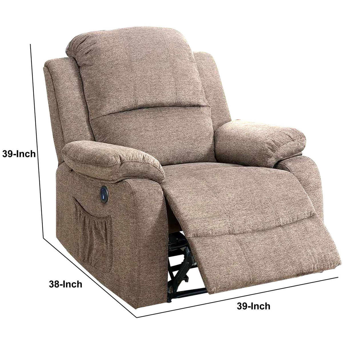 39 Inch Fabric Power Recliner with USB Port, Brown - BM232059