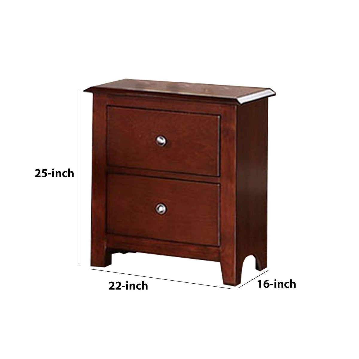 25 Inches 2 Drawer Wooden Nightstand with Metal Pulls, Brown - BM232104