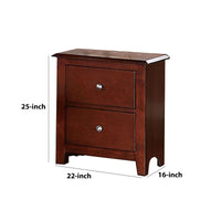 25 Inches 2 Drawer Wooden Nightstand with Metal Pulls, Brown - BM232104