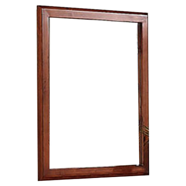 36 Inches Rectangular Wood Encased Mirror, Brown - BM232105