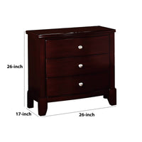 26 Inches 3 Drawer Wooden Nightstand with Chamfered Legs, Brown - BM232106