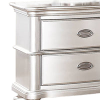 28 Inches 2 Drawer Wooden Nightstand with Turned Legs, Silver - BM232110