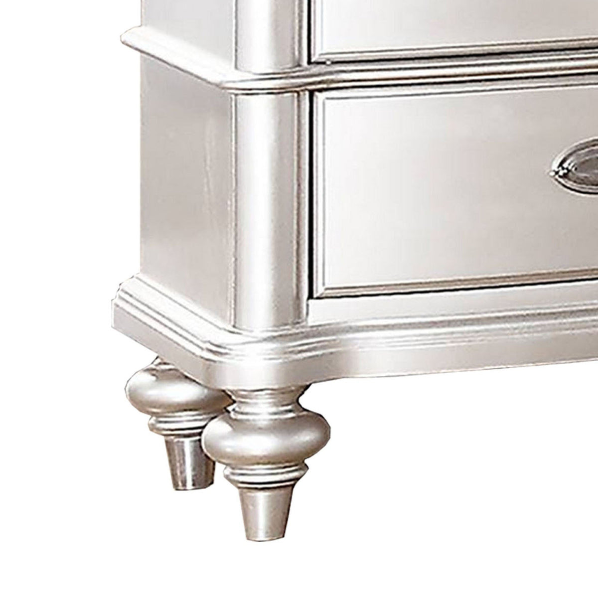 28 Inches 2 Drawer Wooden Nightstand with Turned Legs, Silver - BM232110