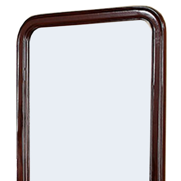 37 Inches Wooden Mirror with Curved Edges, Brown - BM232118