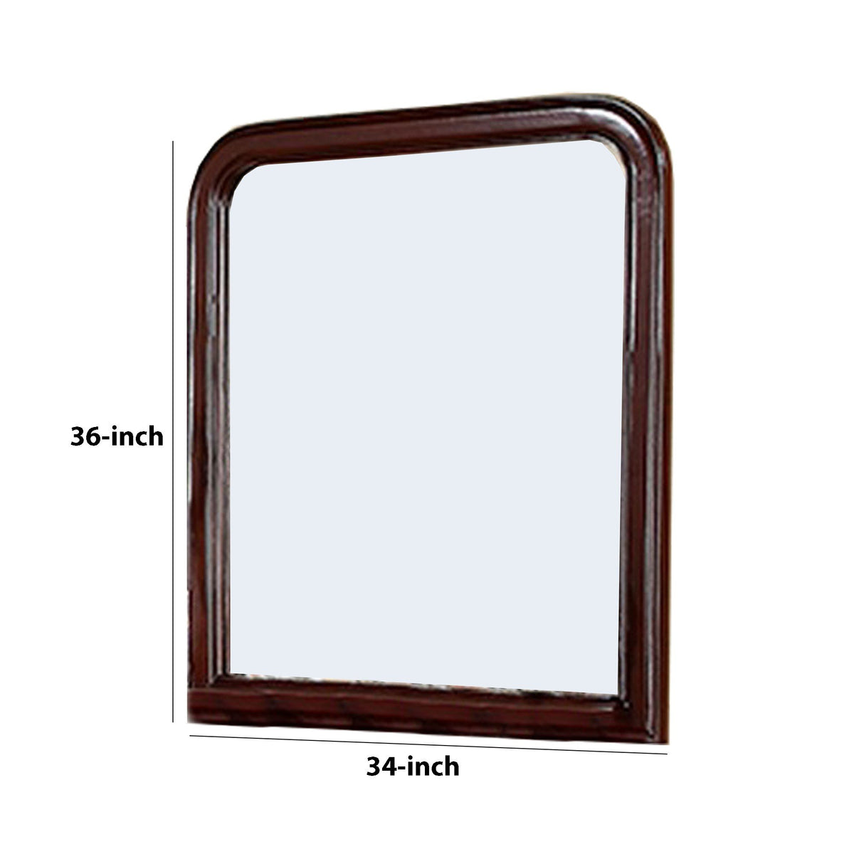 37 Inches Wooden Mirror with Curved Edges, Brown - BM232118
