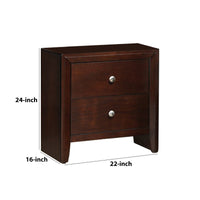 24 Inches 2 Drawer Wooden Nightstand with Metal Pulls, Brown - BM232119