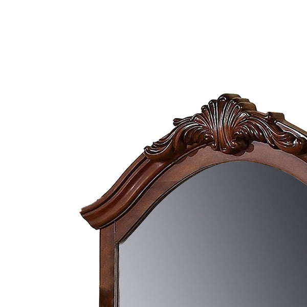 42 Inches Crowned Top Wooden Mirror, Brown - BM232125