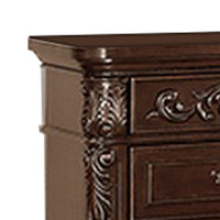 30 Inches 3 Drawer Engraved Wooden Nightstand, Brown - BM232130