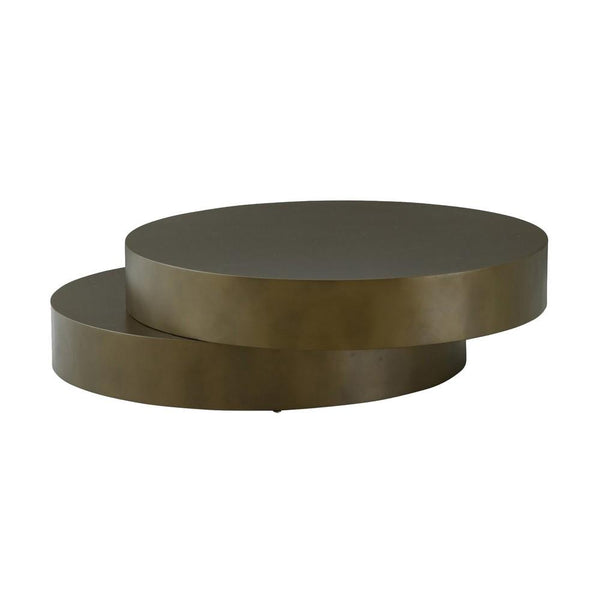 Contemporary Round Metal Coffee Table with Drum Base, Bronze - BM232163
